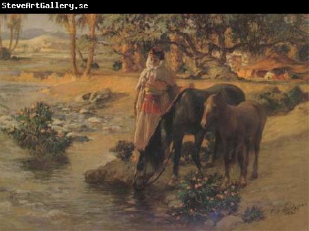 Frederick Arthur Bridgman Femme faisant boire des chevaux (mk32)